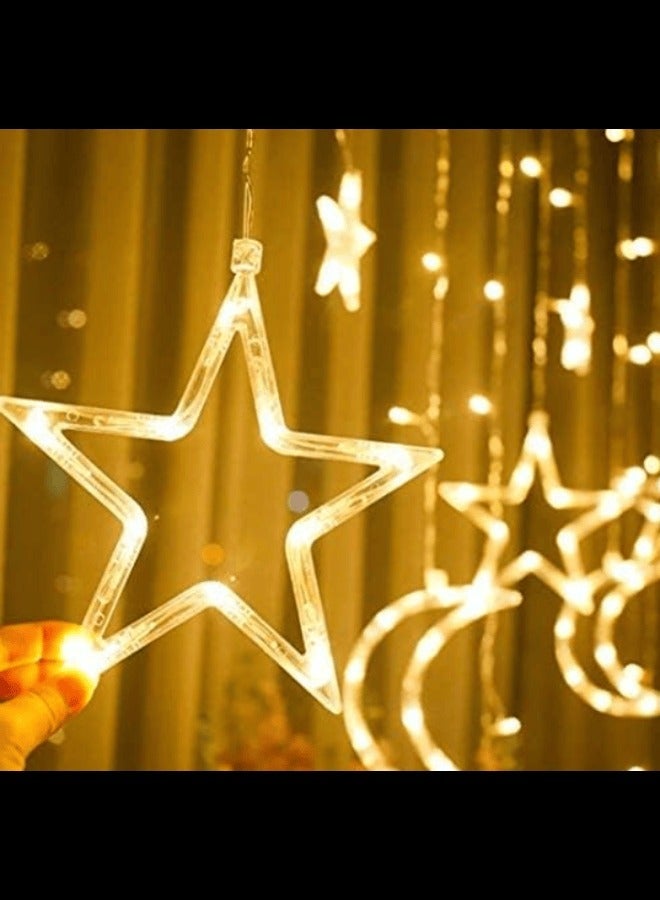 H.F.J Star & Moon String Lights 4 Meter | Warm White LED Fairy Lights with Crescent Moon & Star Design | Decorative Curtain Lights for Bedroom, Ramadan, Eid, Wedding & Home Décor - Image 1